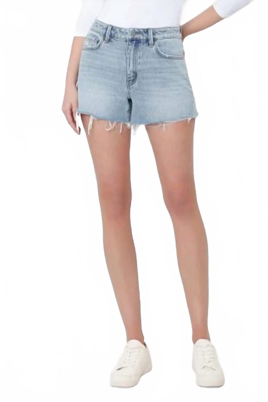 NEW VERVET BY FLYING MONKEY high rise distressed hem denim shorts in blue